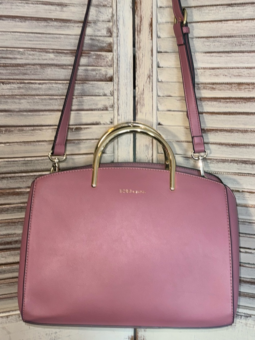 BCBGeneration Mauve Pink Satchel Crossbody Gold Hardware Vegan Leather